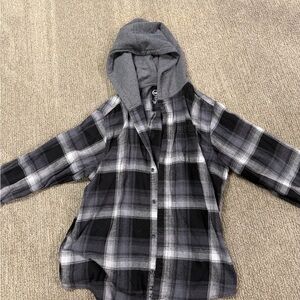 Wonder Nation Black and Gray Plaid Hoodie